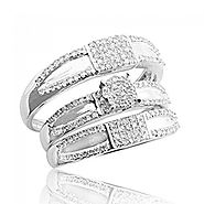 His and Her Trio Rings Set 10K White Gold 15mm Wide 1/2cttw Diamonds