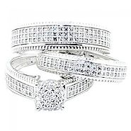His And Her Trio Rings Set 10K White gold 3/4cttw Diamonds Millgrain Ornate Style Wide Bands