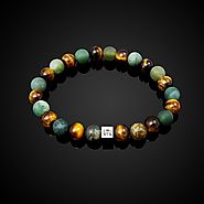 Natural Frosted Moss Agate and Tiger Eye Duo Classic Bracelet