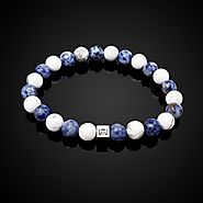 Natural Matte Frosted Howlite and Blue Jasper Duo Classic Bracelet