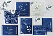 WHITE BLUE SHIMMERY FLORAL THEMED - FOIL STAMPED WEDDING INVITATION : S-839 - 123WeddingCards
