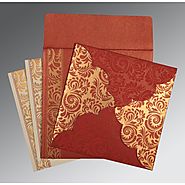 Red Shimmery Floral Themed Screen Printed Wedding Invitations - W-8235C - 123WeddingCards