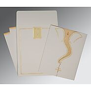 OFF-WHITE MATTE GLITTER WEDDING CARD : W-2103 - 123WeddingCards