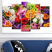 Декоративно пано за стена от 5 части - Жизнерадостни летни цветя - HD-722 - Smart Choice