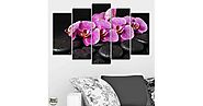 Декоративно пано за стена от 5 части с лилава Орхидея върху Дзен камъни - HD-775 - Smart Choice