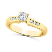 14K Gold Engagement Ring 1/4ctw Diamond Round Solitaire Center Cathedral Style
