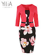 Floral Print Elegant Business Party Formal Office Plus Size Bodycon Pencil Casual Dress