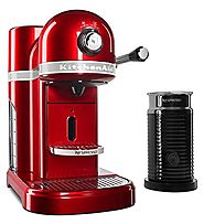 KitchenAid Candy Apple Red Nespresso Espresso Maker with Aeroccino Milk Frother