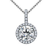 Halo Round Diamond Pendant with Micro Pave in 14K White Gold