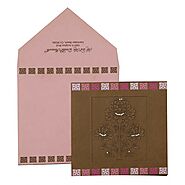 KHAKI HANDMADE COTTON FLORAL THEMED - EMBOSSED WEDDING INVITATION : D-832 - 123WeddingCards