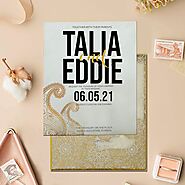 GOLD OFF-WHITE SHIMMERY PAISLEY THEMED - SCREEN PRINTED WEDDING INVITATION : D-829 - 123WeddingCards