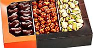 Gourmet Food Nuts Chocolate Gift Basket, 3 Different Delicious Nuts! Kosher, Vegan, Vegetarian Friendly Gift Tray. Pe...