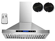 AKDY 30" Convertible Stainless Steel Wall Mount Ductless Ventless Range Hood with Remote Control
