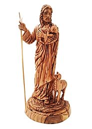 Olive Wood Jesus The Good Shepherd Statue- Museum Quality