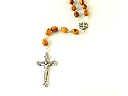 Olive Wood Oval Bead Rosary. (18 inches in Length)