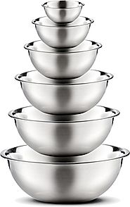 Stainless Steel Mixing Bowls by Finedine (Set of 6) Polished Mirror Finish Nesting Bowls, ¾ - 1.5 - 3 - 4 - 5 - 8 Qua...