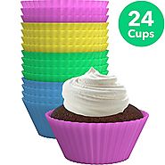 Vremi Silicone Muffin Liners 24 Pack - Colorful BPA Free Nonstick Reusable Baking Cups Cupcake Liners in Pink Yellow ...