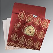 WINE RED SHIMMERY UNIQUE THEMED - FOIL STAMPED WEDDING CARD : IN-8249L - 123WeddingCards