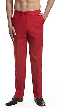 Men's Pants - Red - Flat Front Slacks