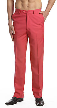 Men's Pants - Coral Pink - Flat Front Slacks