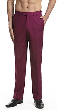 Men's Pants - Burgundy - Flat Front Slacks