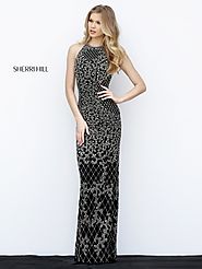 Sherri Hill 51207 Sleeveless Sparkling Beaded Pattern Open Back High Neck Long Black Evening Gown Custom