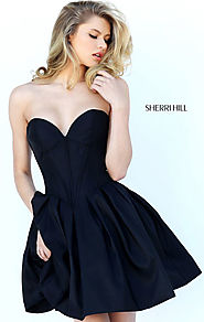 Sweetheart Neck Discount Strapless Black A-Line Pleated Short Taffeta Prom Dresses Sherri Hill 50501