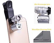 WONBSDOM Univsersal 60X Zoom LED Clip-On Microscope Lens+Microfiber Cleaning Cloth for iPhone 4S 5 5S 5C 6 itouch iPa...