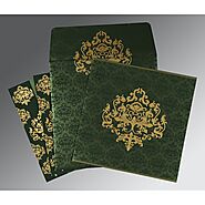 GREEN SHIMMERY DAMASK THEMED - SCREEN PRINTED WEDDING CARD : I-8254D - 123WeddingCards