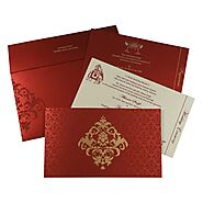 MODERATE RED SHIMMERY DAMASK THEMED - SCREEN PRINTED WEDDING CARD : I-8257H - 123WeddingCards