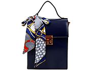 MULTI-COMPARTMENT BLUE CROSS-BODY HOLDALL HANDBAG WITH SCARF ATTACHMENT