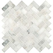 Greyish White Herringbone Pattern Honed Marble Mesh-Mounted Mosaic Tile (sample)