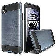 LG X Power Case, LG K6P Case With TJS Tempered Glass Screen Protector Included, Dual Layer Shockproof Hybrid Armor Dr...
