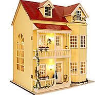 Wooden Dollhouse Miniatures DIY House Kit W/led Light and Music--large Villa