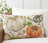 Watercolor Painted Pumpkin Patch Indoor/Outdoor Lumbar Pillow