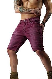 Distressed purple denim shorts by Pascucci
