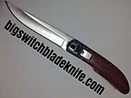 SWITCHBLADE - THE BSK WOODSMAN LEVERLOCK AUTOMATIC BLADE KNIFE 440C STEEL POLISH WOOD HANDLE SIDE OPEN AUTO BLADE KNI...