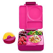 OmieBox Bento Lunch Box With Insulated Thermos For Kids, Pink Berry