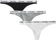 Calvin Klein Women's 3 Pack Carousel Thong Panty, Black/White/Grey Heather, Small