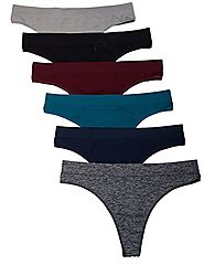 6 Pack Kalon Women's Nylon Spandex Thong Underwear (Medium, Winter)