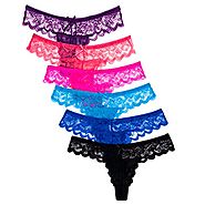 Anzermix Women's Sexy Lace Cheeky Tong Panty Pack of 6 (Size M)