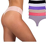Sexy Basics Women's 6 Pack Invisible Laser Cut Thong Panty (Medium, White/Hazelnut/Gray/Black/ Lilac)