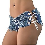 Yollmart Women Sexy Cut Off Low Waist Denim Jeans Shorts Mini Hot Pants-S