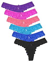 6 Pack Women Thongs Panty Bow Lace Cheeky Thongs Underwear Large