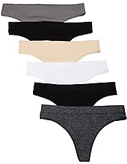 6 Pack Kalon Women's Nylon Spandex Thong Underwear (Medium, Basics)