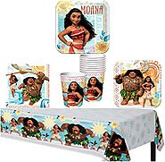 Disney Moana Party Supplies Pack for 8 Guests - Lunch Plates, Dessert Plates, Lunch Napkins, Cups, and a Table Cover