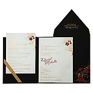 BLACK MATTE FLORAL THEMED - FOIL STAMPED WEDDING INVITATION : D-836 - 123WeddingCards