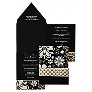 BLACK MATTE FLORAL THEMED - SCREEN PRINTED WEDDING INVITATION : D-842 - 123WeddingCards