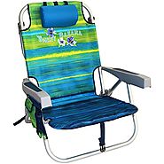 Tommy Bahama Backpack Cooler Chair with Storage Pouch and Towel Bar ( Green/Blue Stripe)