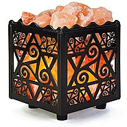 Crystal Decor Natural Himalayan Salt Lamp in Star Design Metal Basket with Dimmable Cord